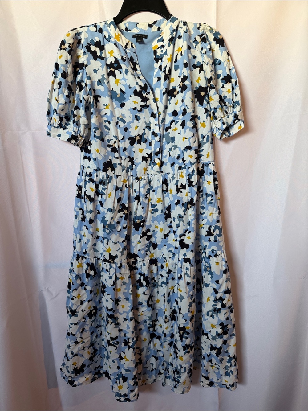 Ann Taylor Light Blue Floral Tiered Midi Dress